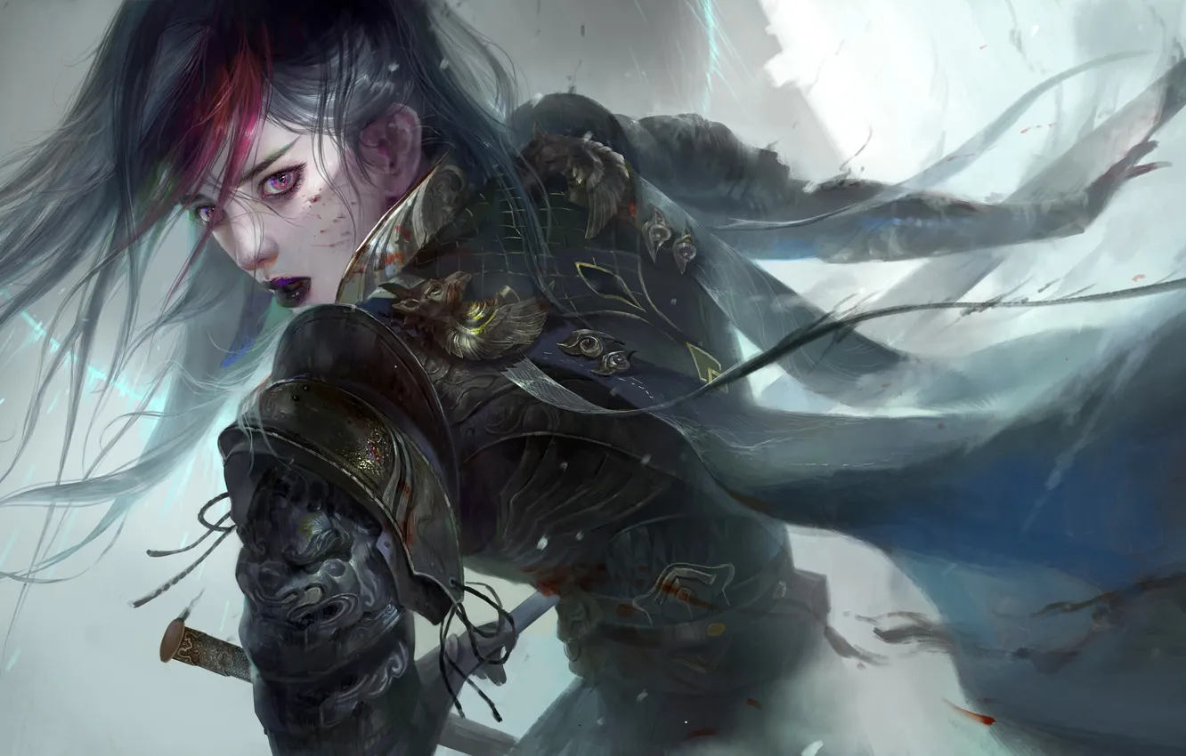 Photo wallpaper girl, sword, fantasy, armor, battle, digital art, artwork, warrior