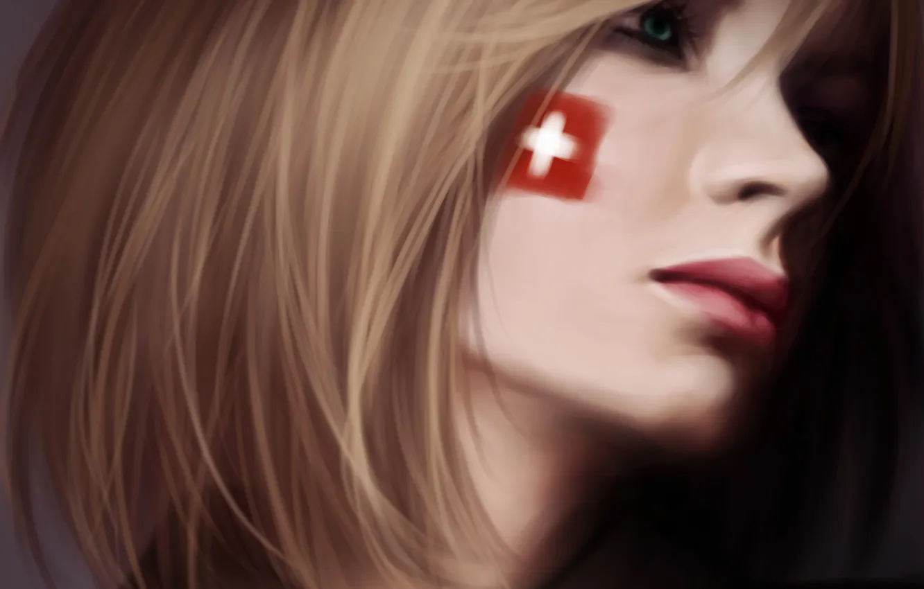 Photo wallpaper girl, face, flag, art, Switzerland, hetalia, Mochifin
