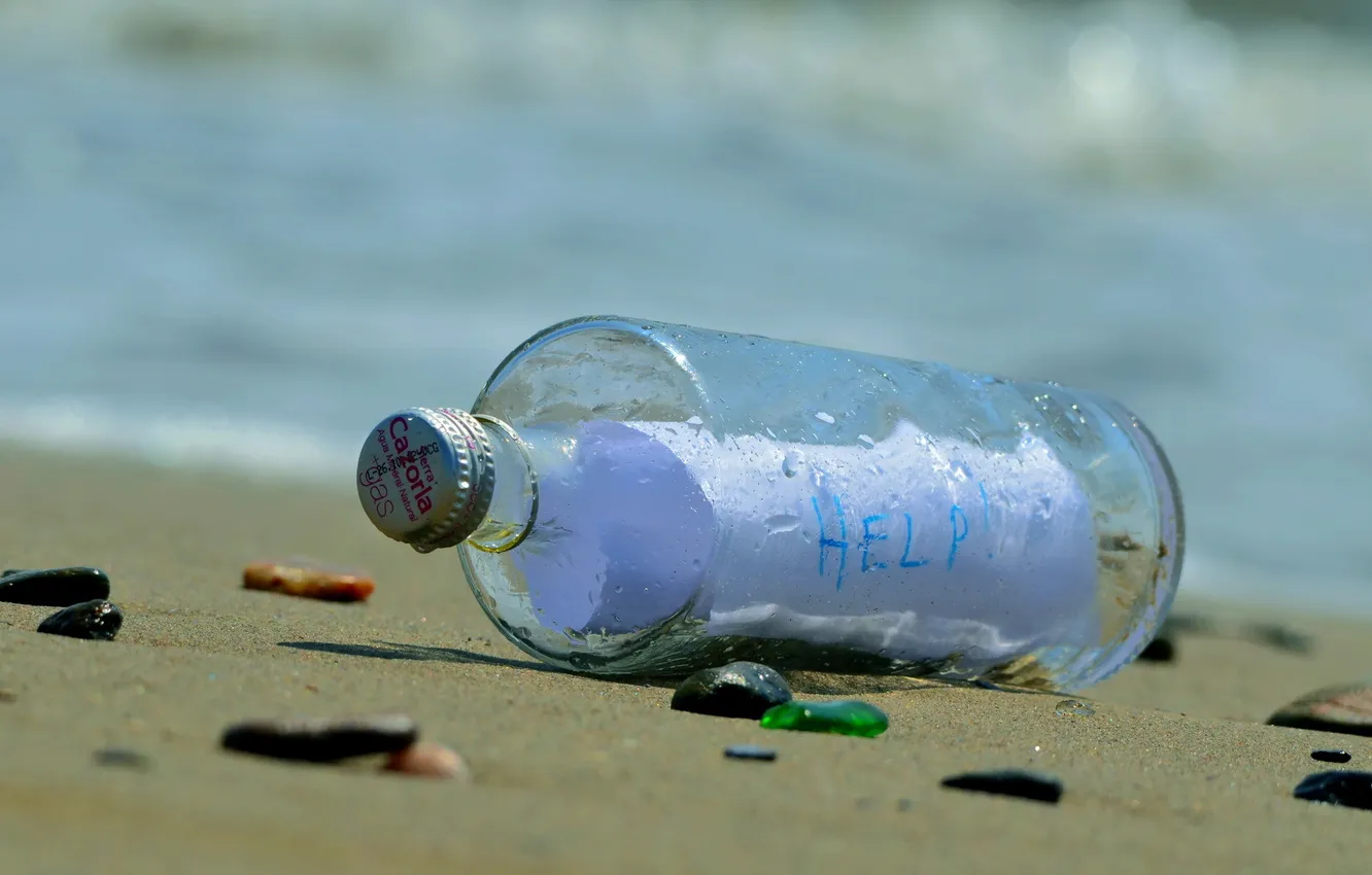 Photo wallpaper beach, message, bottle