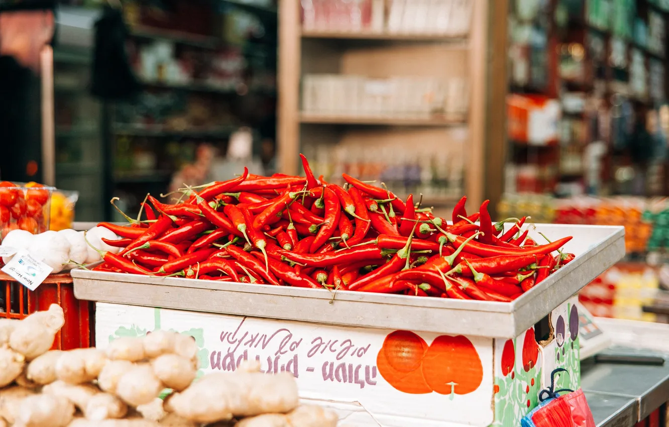 Photo wallpaper red, pepper, a lot