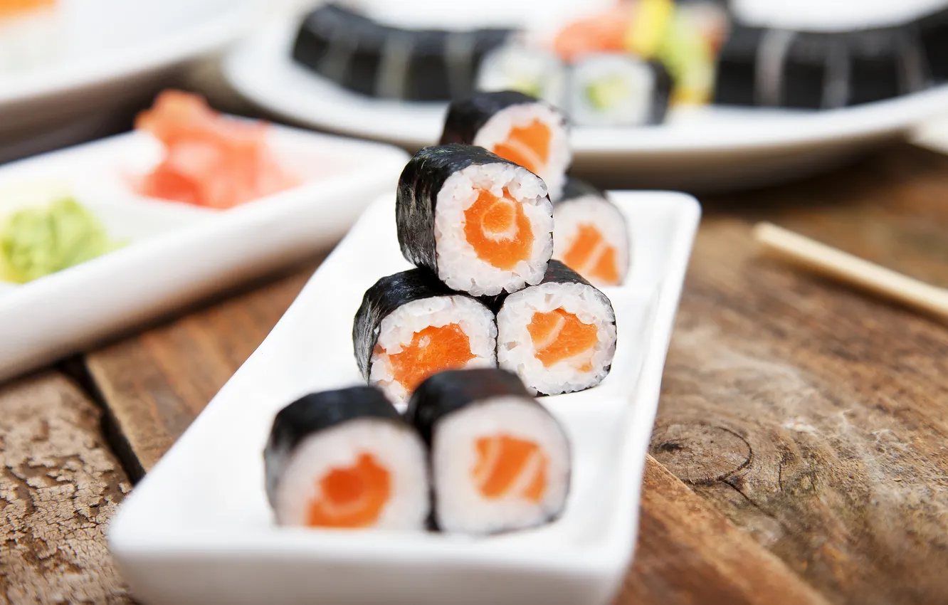 Photo wallpaper fish, dish, rolls, filling, Japanese cuisine