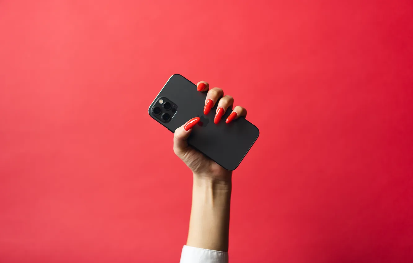 Photo wallpaper red, technology, cell phone, addiction, woman's hand