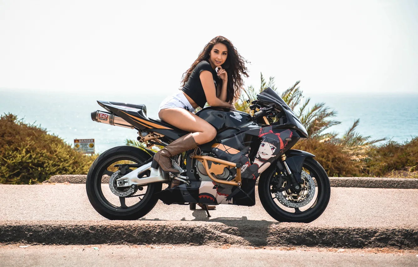 Photo wallpaper girl, honda, bike, brunette, cbr600rr-r