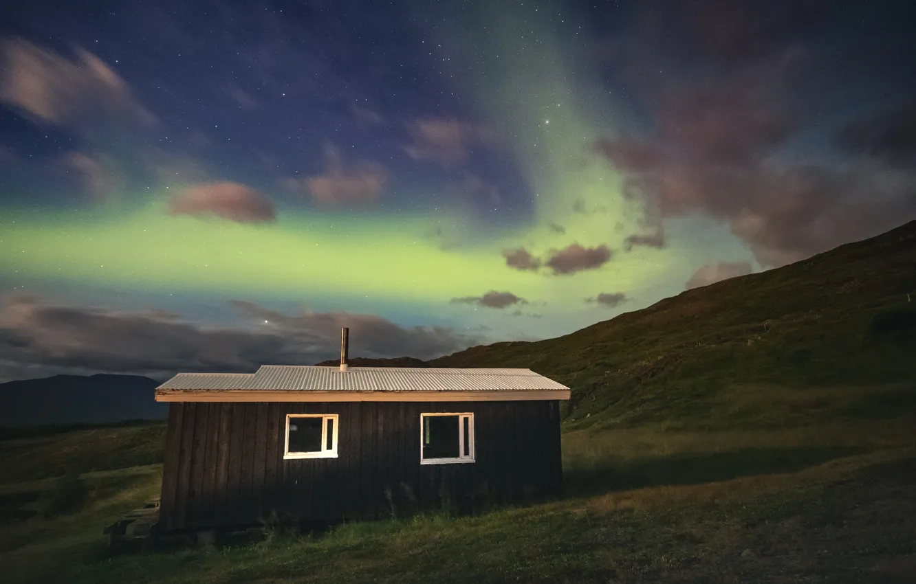 Photo wallpaper Northern lights, Iceland, starry sky, on the edge of the earth