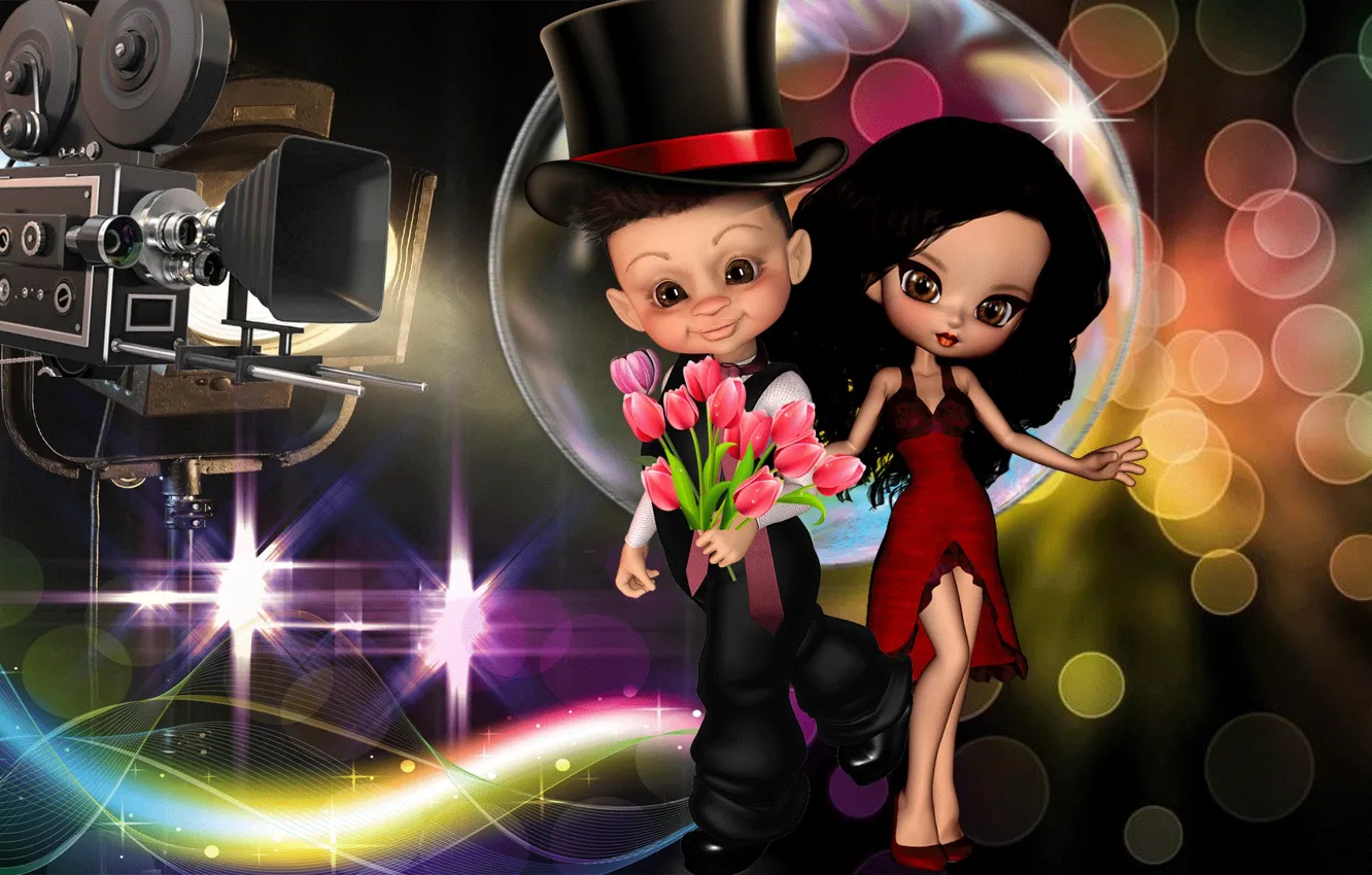 Photo wallpaper flowers, movie, cartoon, bouquet, doll, two, two, cartoon