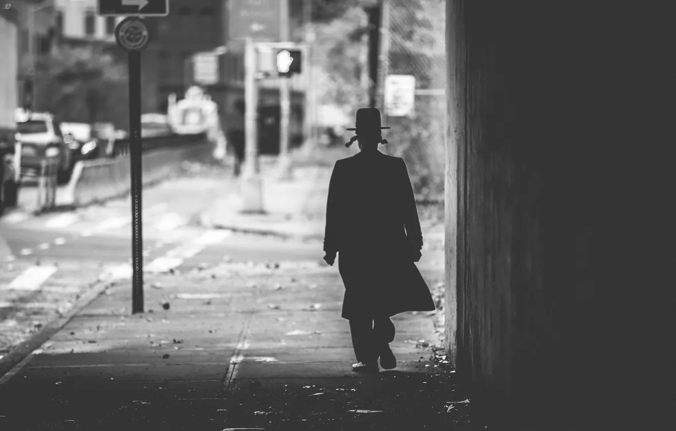 Photo wallpaper sign, street, male, cars, back, Jewish