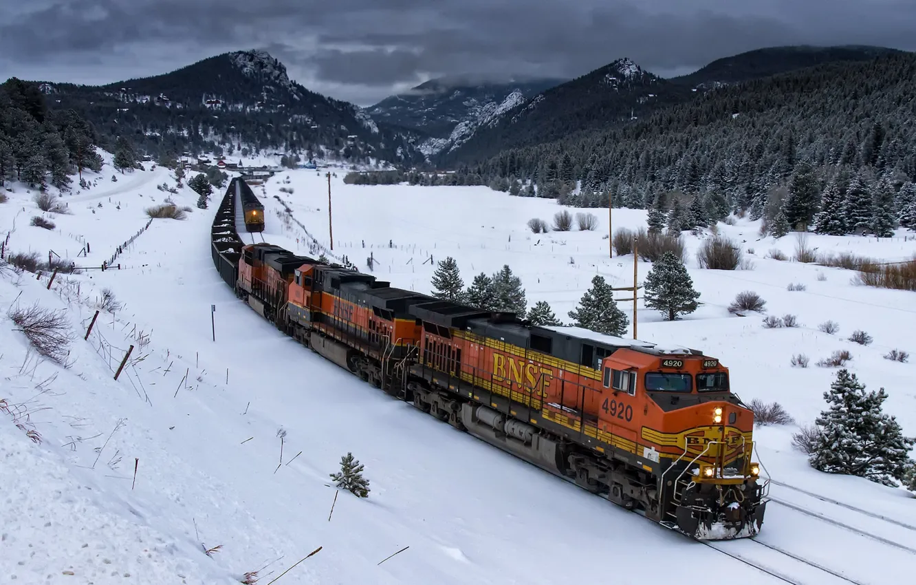 Photo wallpaper winter, train, railroad