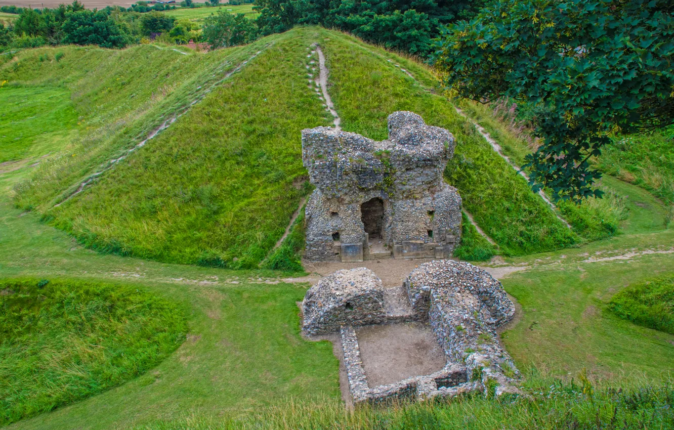 Photo wallpaper greens, field, nature, green, ruins, field, nature, ruins