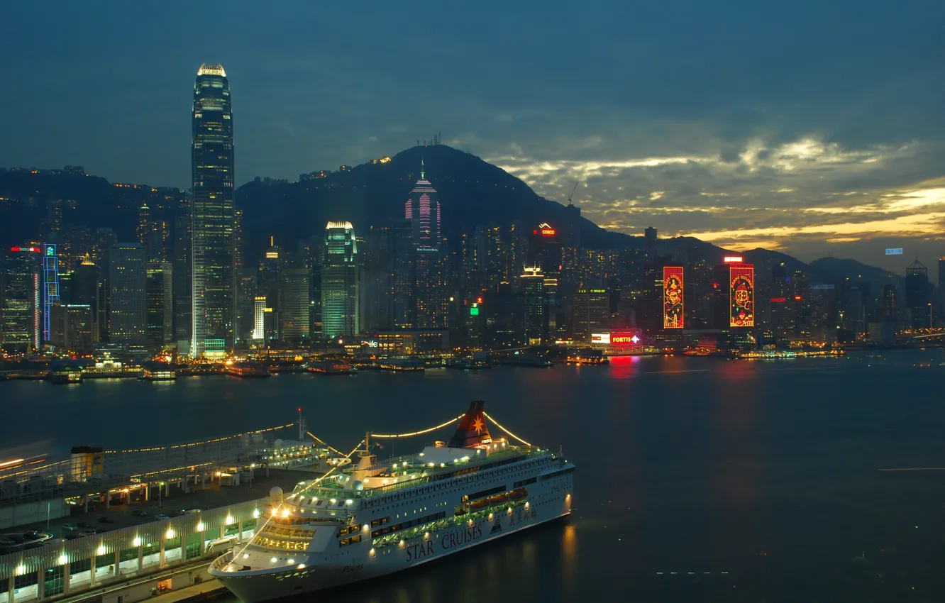 Photo wallpaper Marina, the evening, megapolis, Hong Kong
