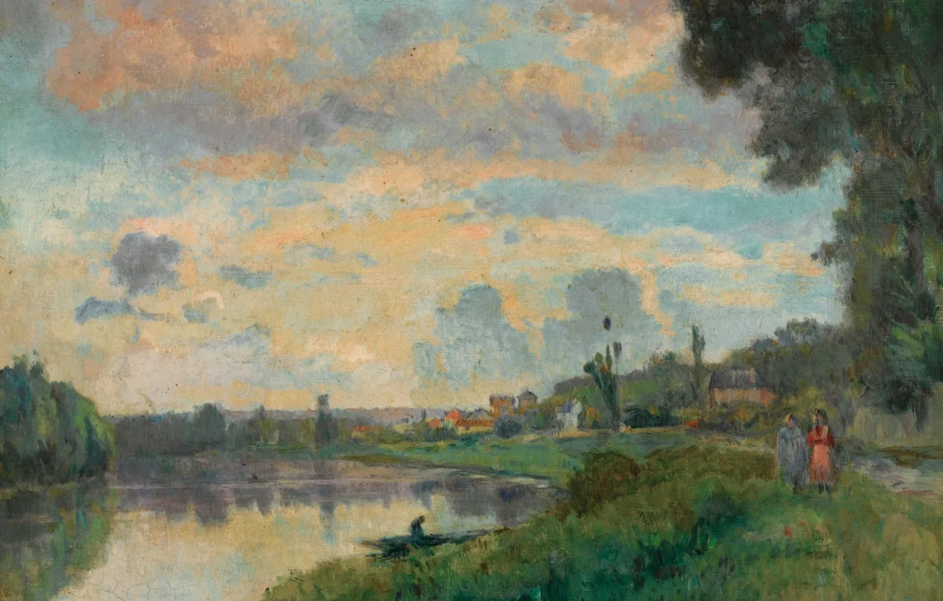 Photo wallpaper landscape, picture, Albert Charles Lebar, Albert Lebourg, Banks of the Seine, on the Outskirts of …