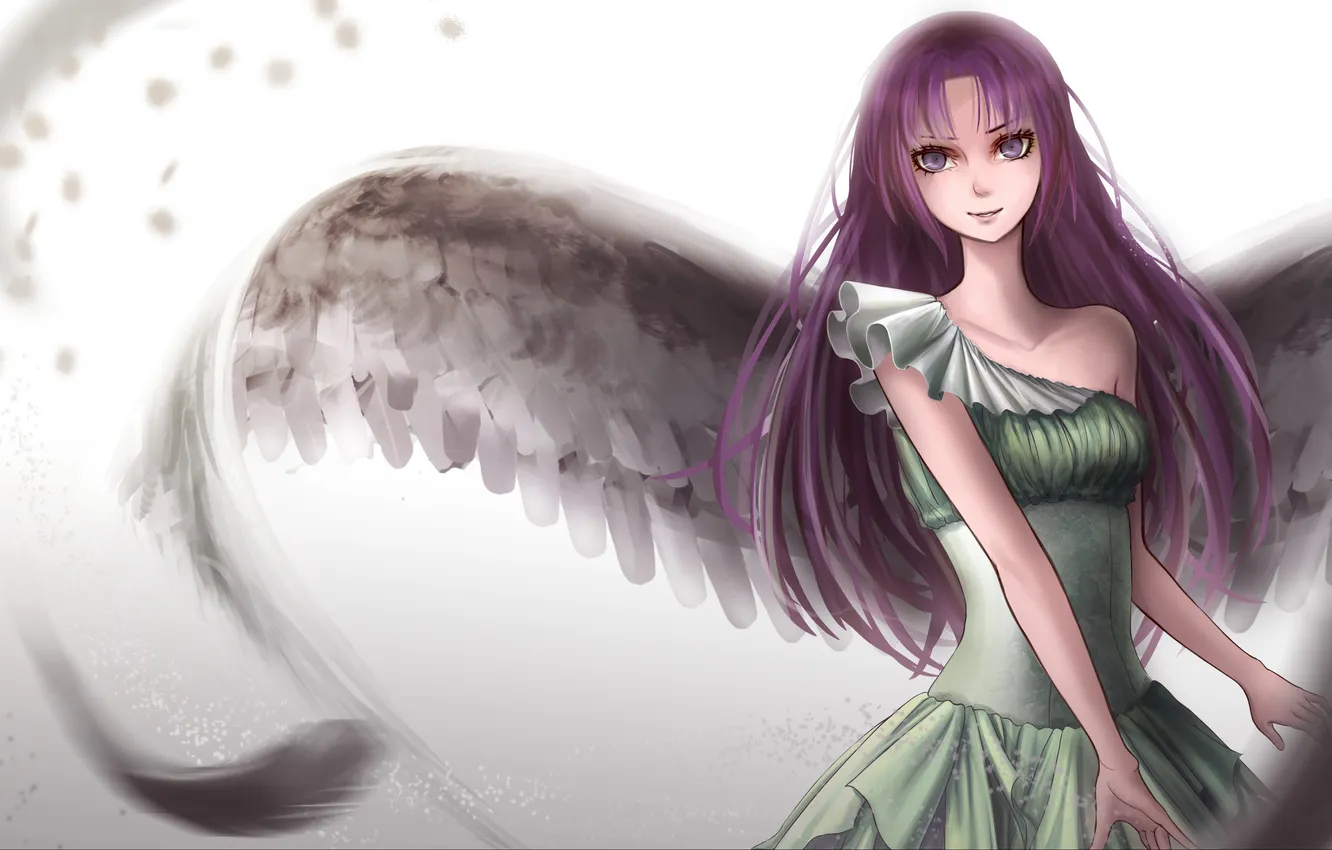 Photo wallpaper look, girl, wings, angel, white background, gesture, art, Eropupepo