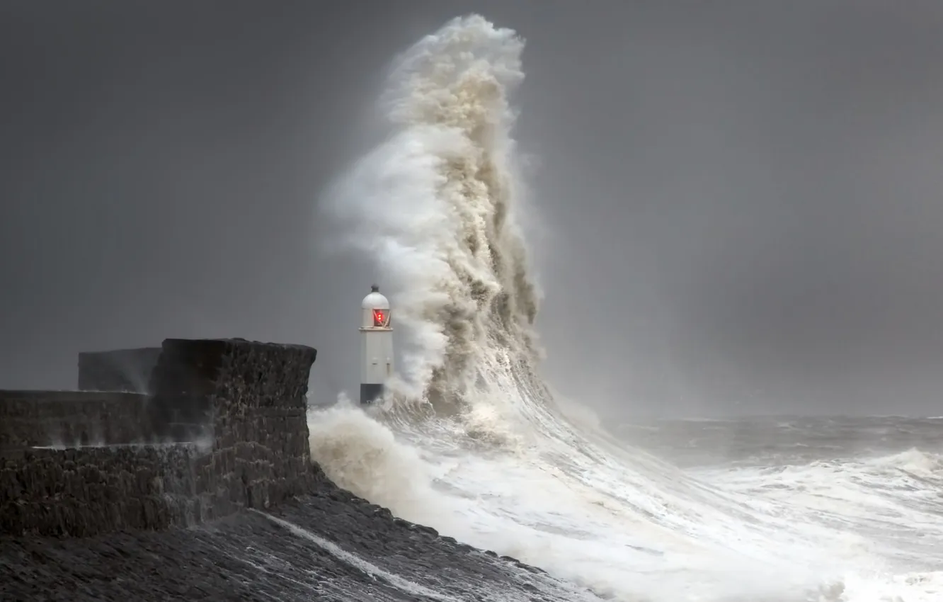 Photo wallpaper Storm, Lighthouse, Wave