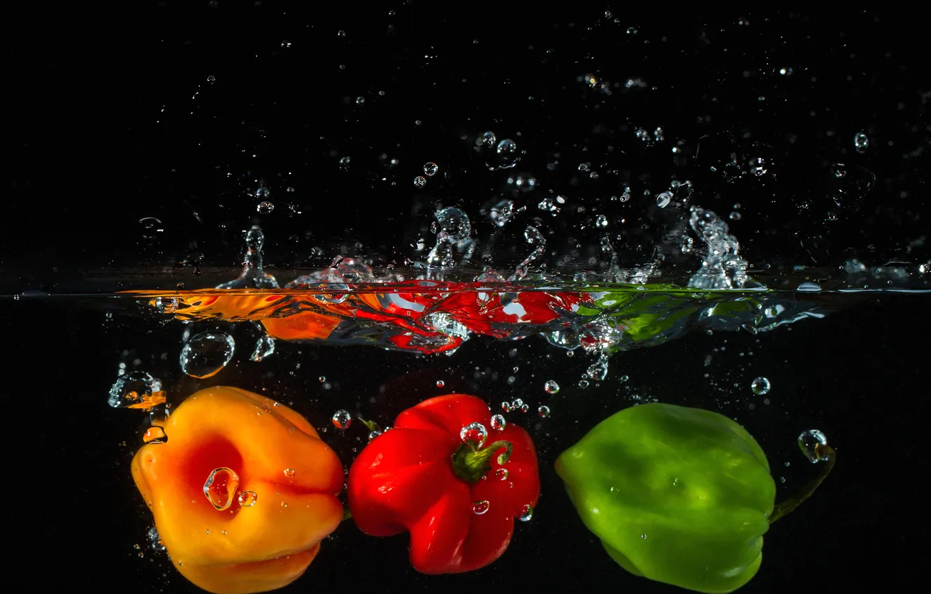 Photo wallpaper water, squirt, bubbles, food, splash, the air, pepper