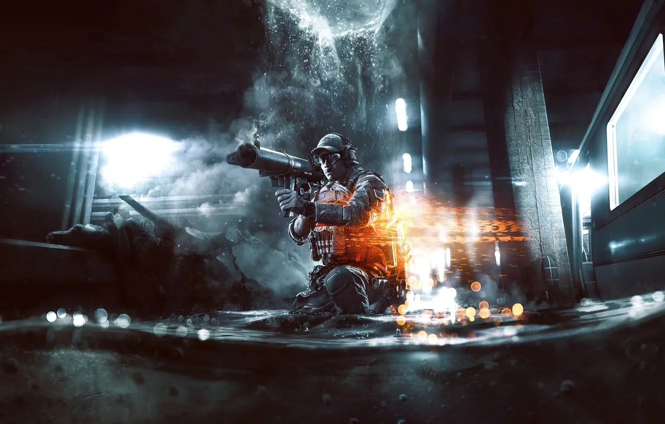 Photo wallpaper water, light, weapons, soldiers, military, Electronic Arts, DICE, Battlefield 4