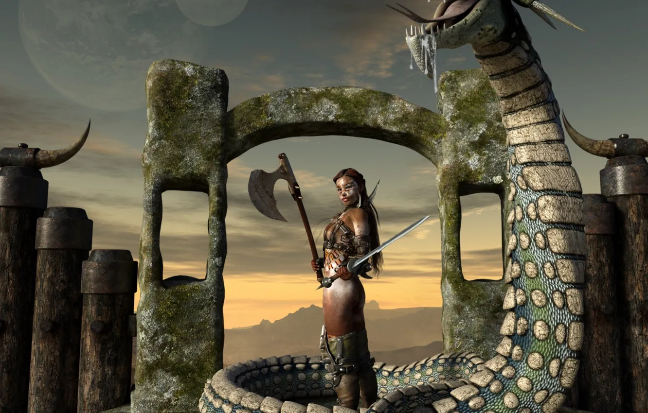 Photo wallpaper girl, snakes, warrior, black lotus