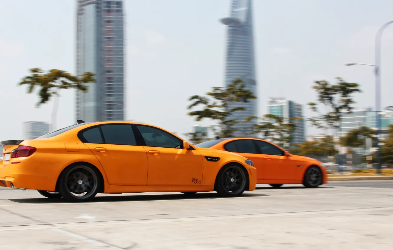 Photo wallpaper BMW, Orange, Speed, Matte, Tuning, F10
