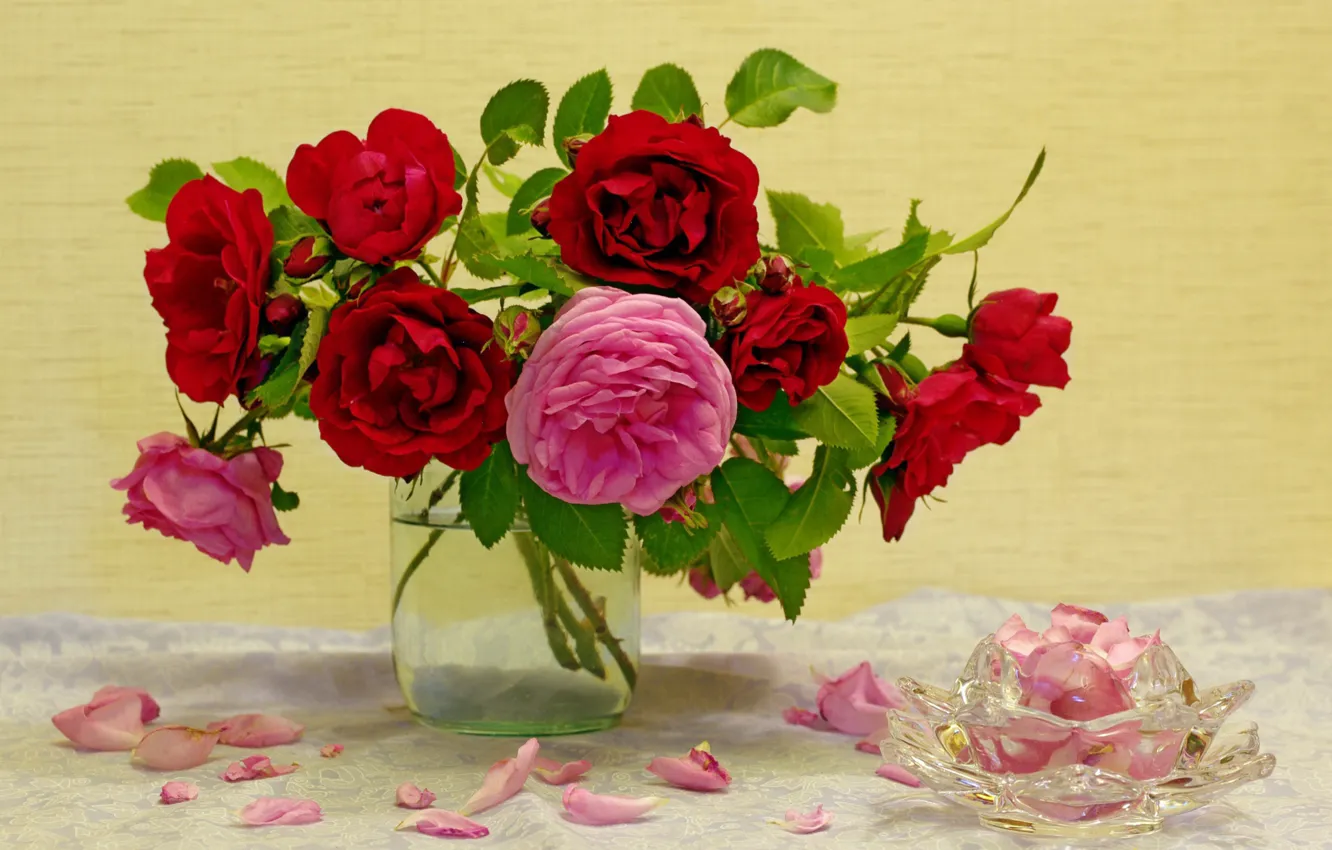 Photo wallpaper flowers, roses, beauty, bouquet, still life, composition, bouquets