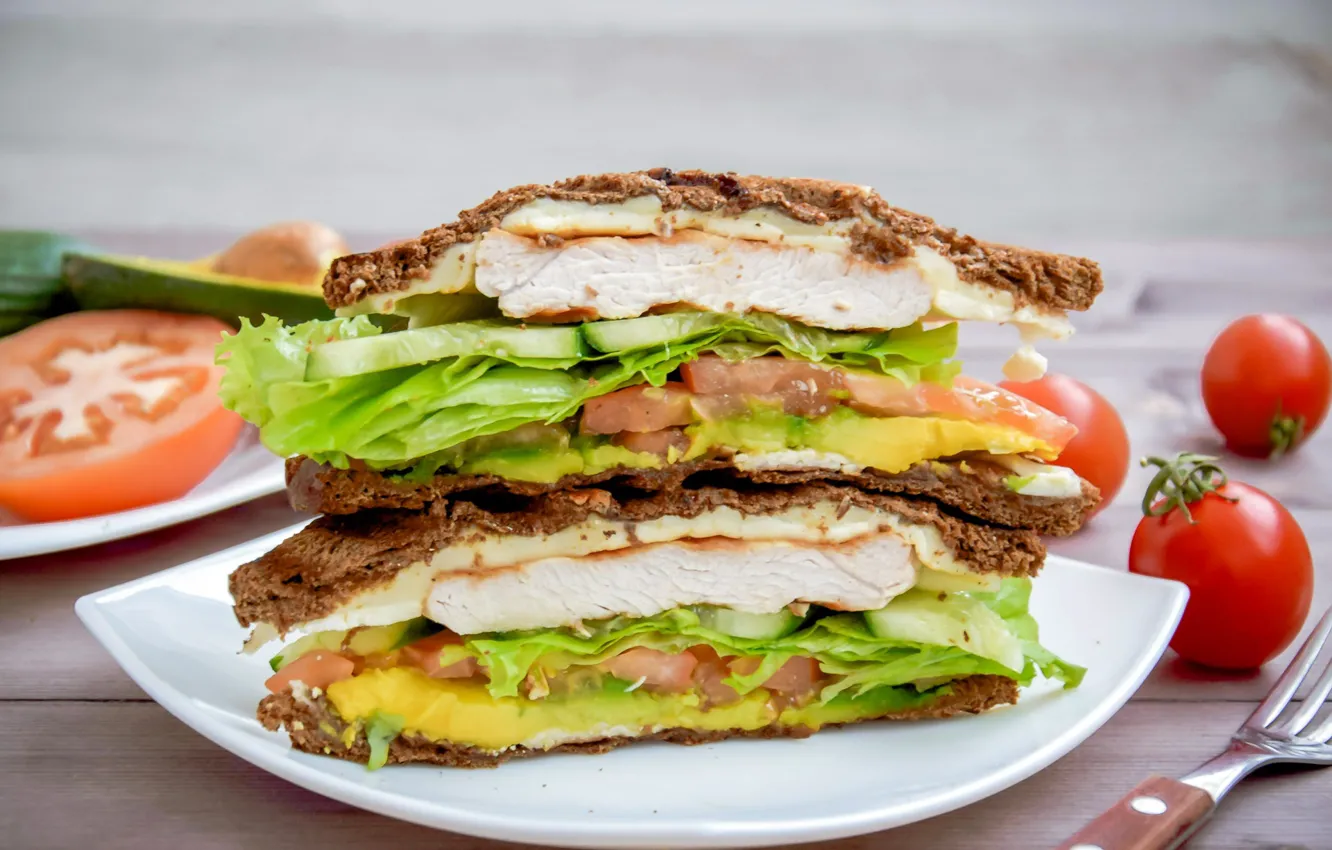 Photo wallpaper greens, sandwich, tomato, salad, Turkey