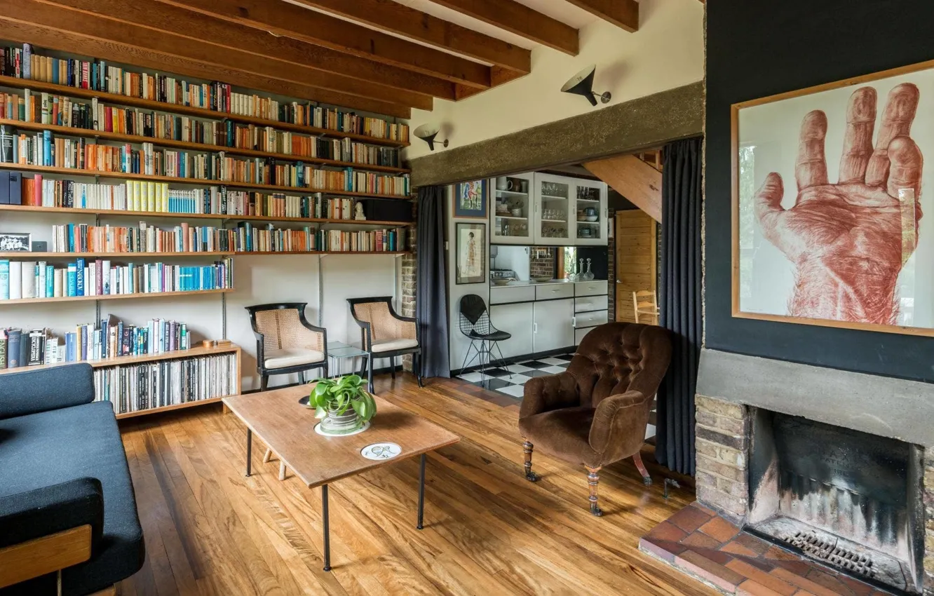 Photo wallpaper design, style, interior, fireplace, library, living room, Sitting Room, Sugden house