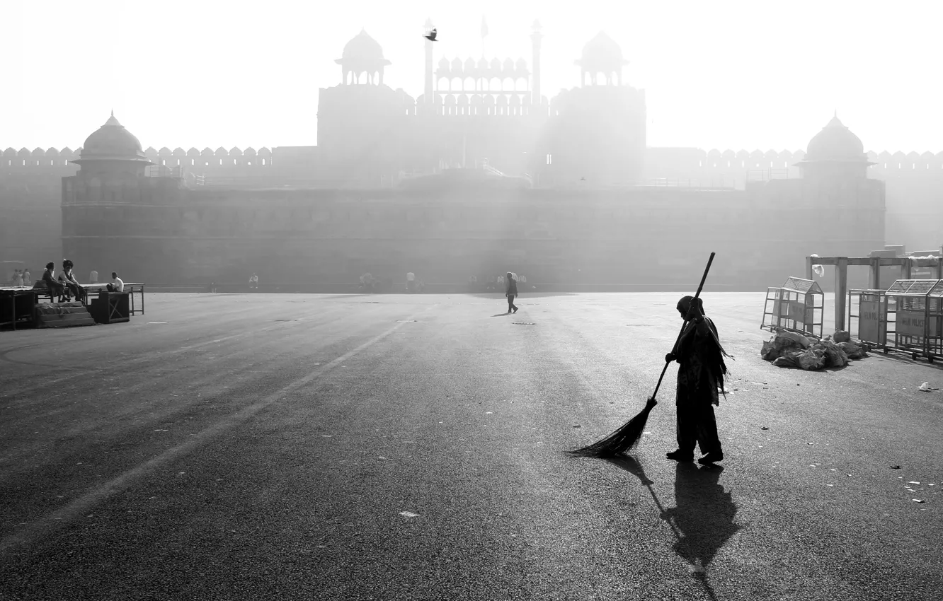 Photo wallpaper black and white, Asia, Fortress, India, b/w, Red Fort, Stop motion, new Delhi