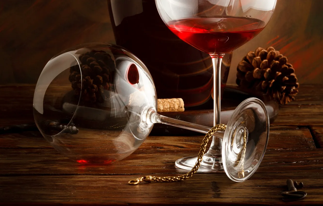Photo wallpaper wine, red, bottle, glasses, chain, bumps