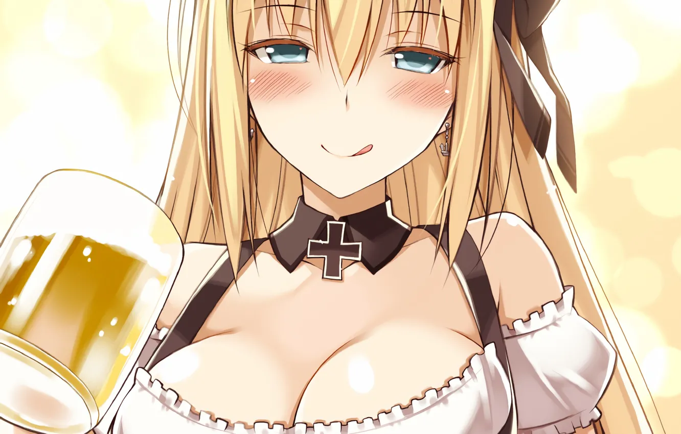 Photo wallpaper girl, sexy, cleavage, blouse, long hair, boobs, anime, beautiful