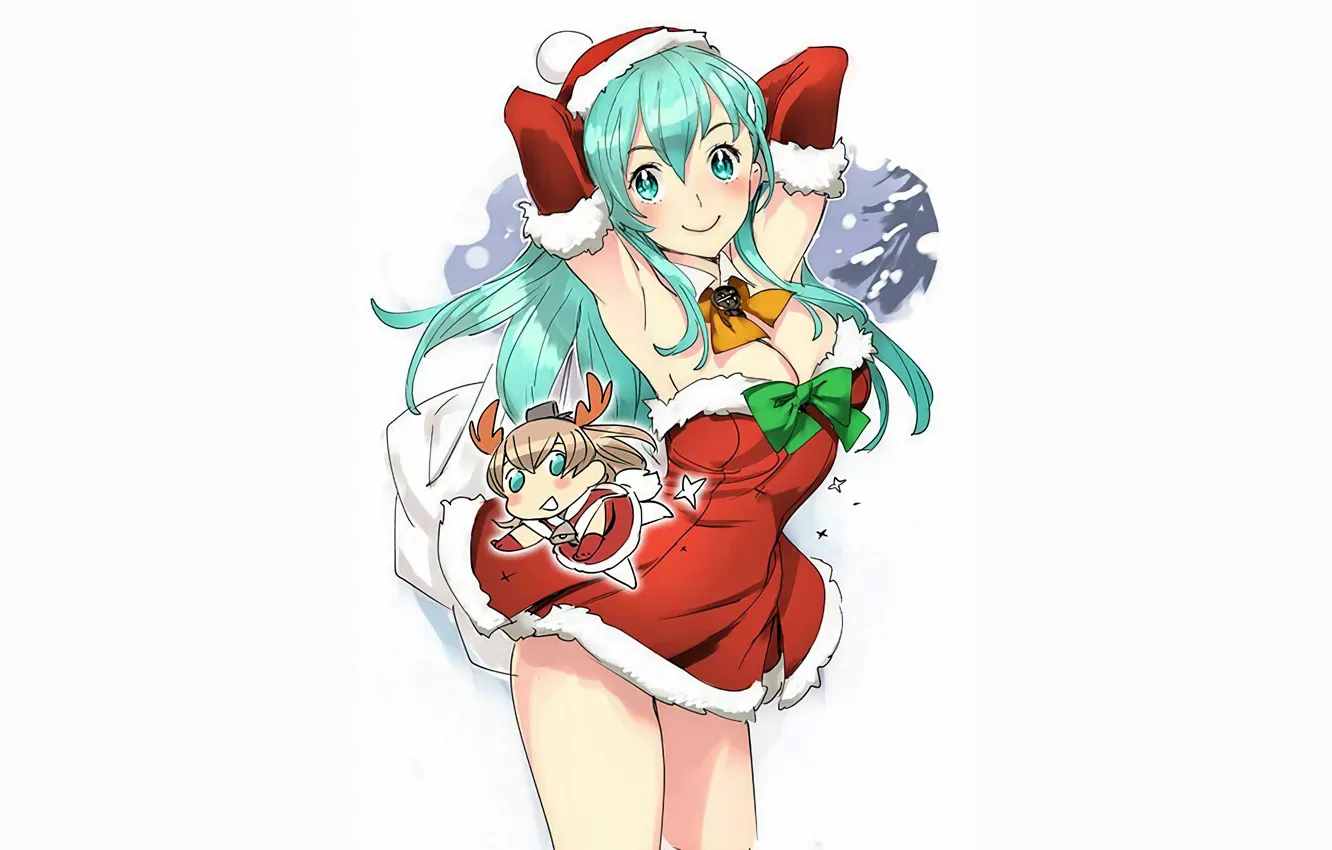 Photo wallpaper girl, fantasy, sexy, Christmas, cleavage, long hair, boobs, anime