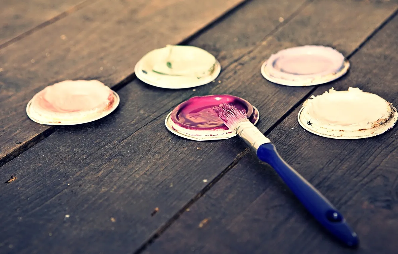 Photo wallpaper macro, trees, paint, Board, color, palette, brush, drawing