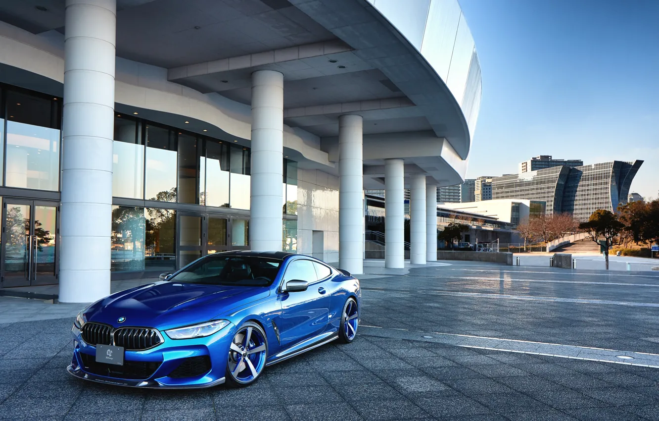 Photo wallpaper BMW, Blue, Front, Coupe, Side, xDrive, 3D Design, BMW 8 Series