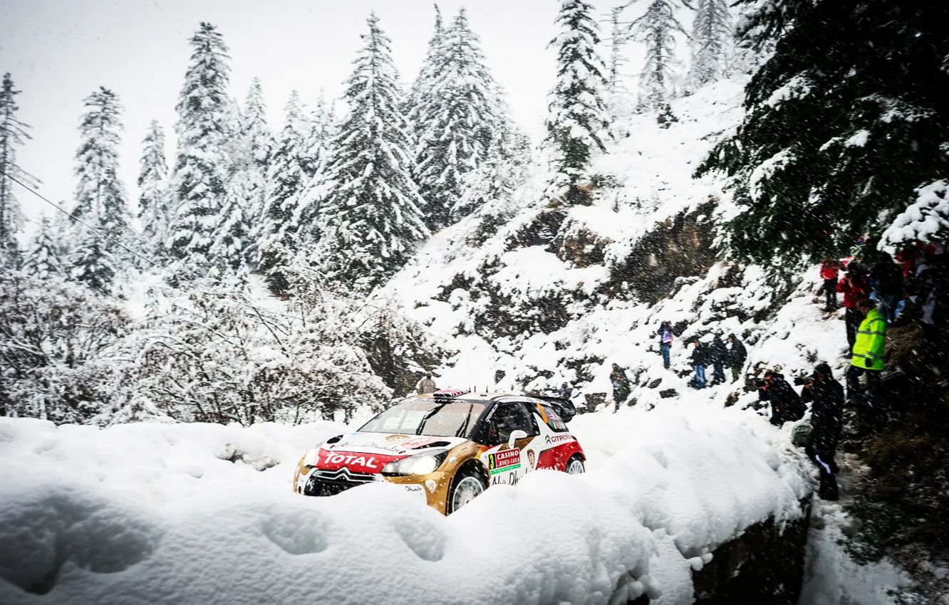 Photo wallpaper Winter, Snow, Forest, Sport, Machine, People, Tree, Citroen