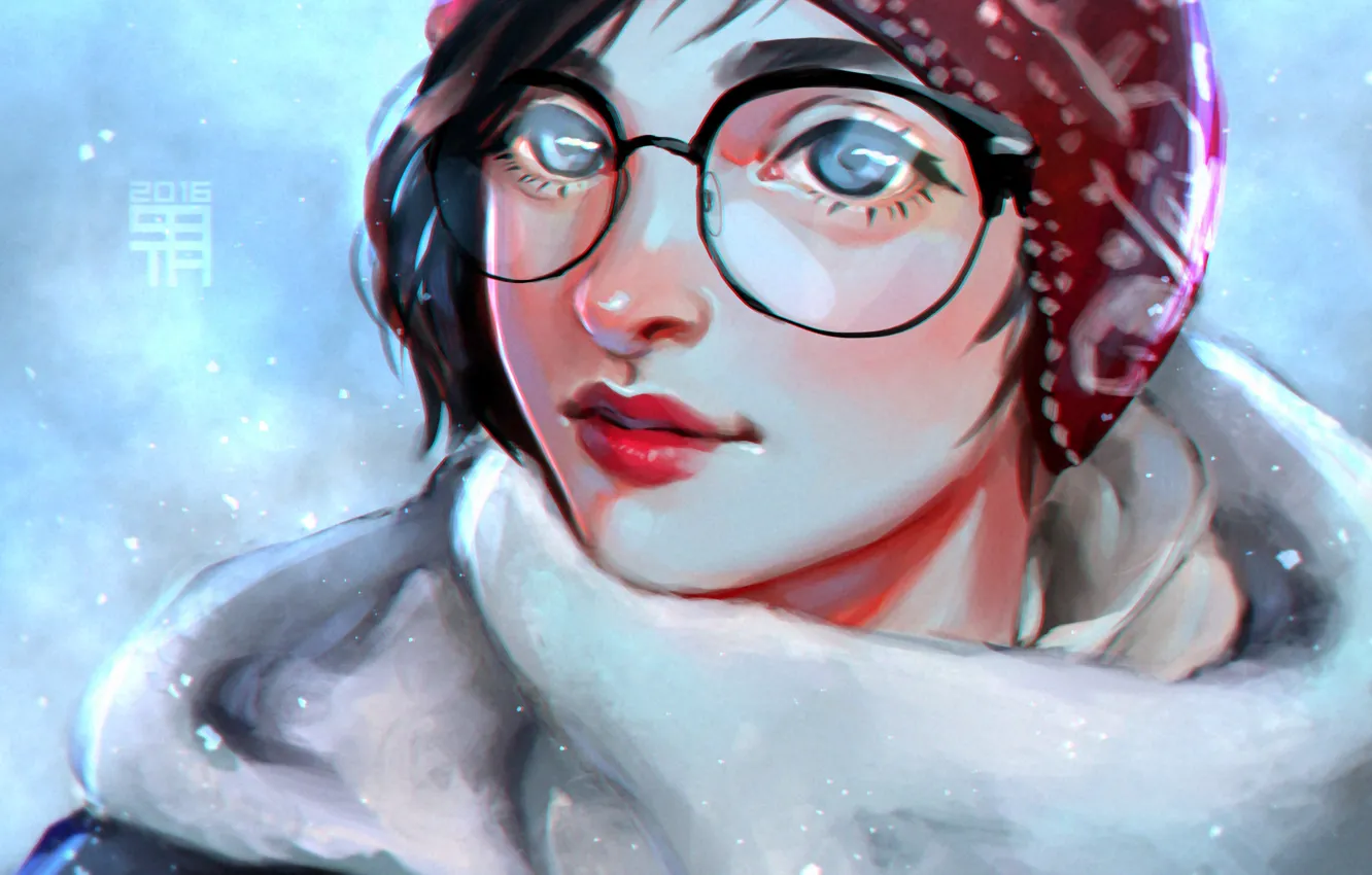 Photo wallpaper girl, snow, glasses