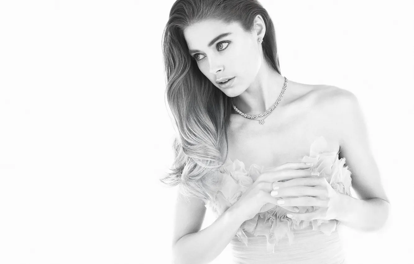 Photo wallpaper girl, model, Doutzen Kroes, black and white