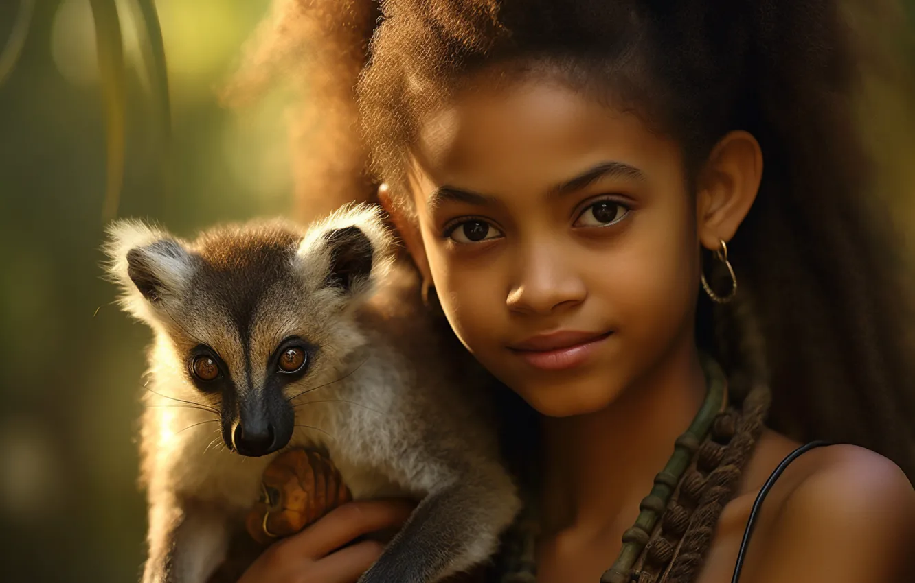 Photo wallpaper face, each, animal, portrait, girl, AI art, The Art of Artificial Intelligence, neural network