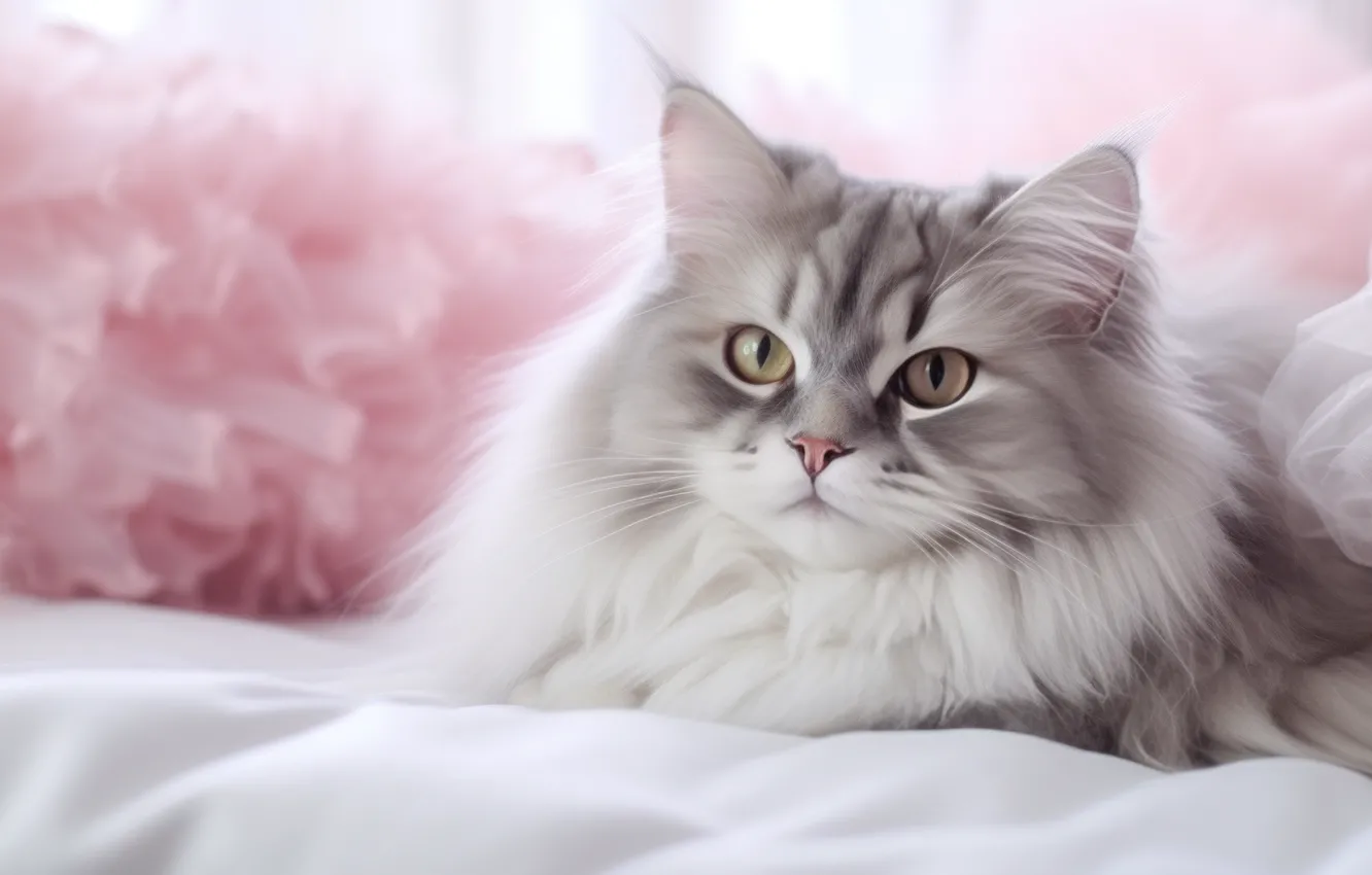 Photo wallpaper cat, cat, look, light, pose, grey, portrait, fluffy