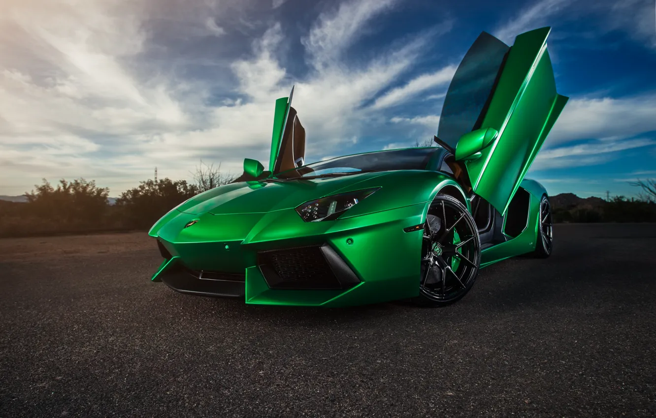 Photo wallpaper green, supercar, Lamborghini Aventador