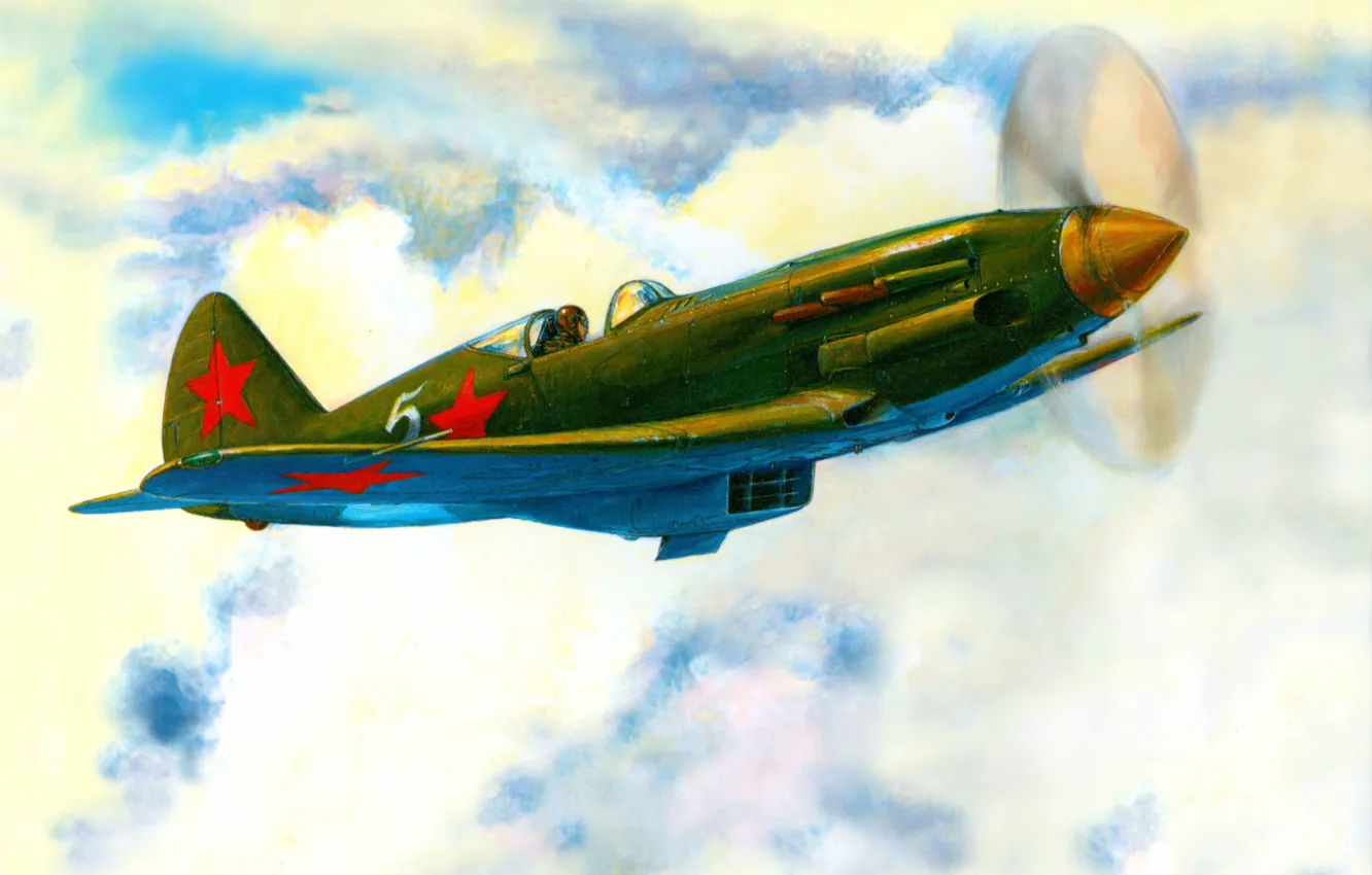 Photo wallpaper figure, The sky, Clouds, fighter, Flight, Day, Wings, USSR