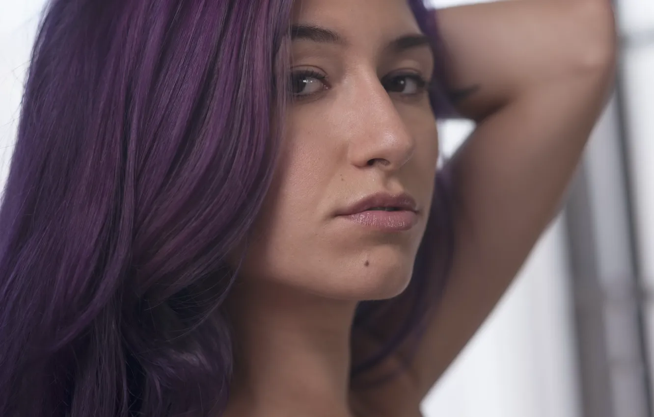 Photo wallpaper look, girl, face, model, Moon, purple hair
