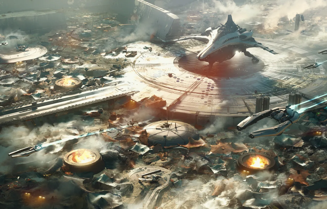 Photo wallpaper Star Citizen, space ship, Banu Merchantman, Space port