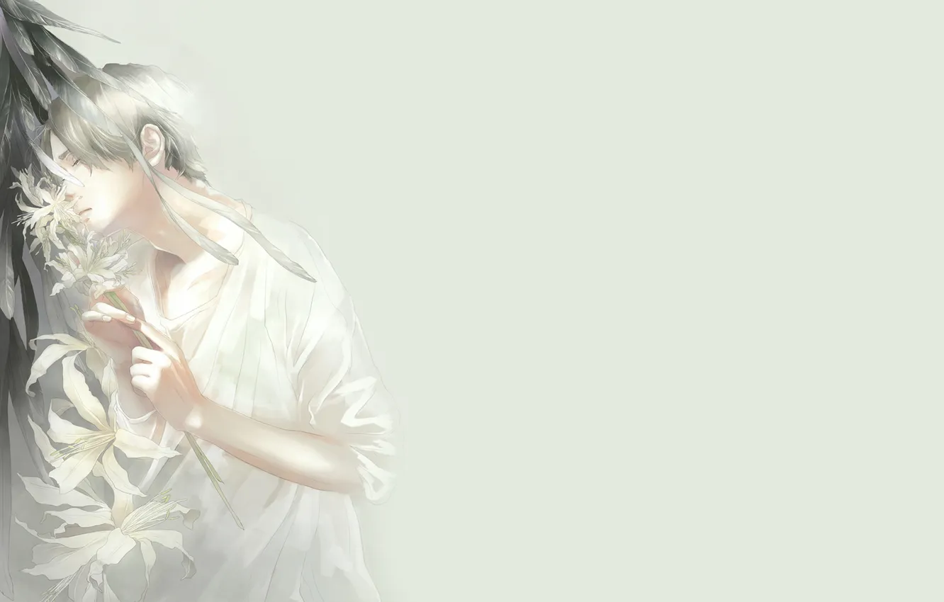 Photo wallpaper leaves, flowers, guy, art