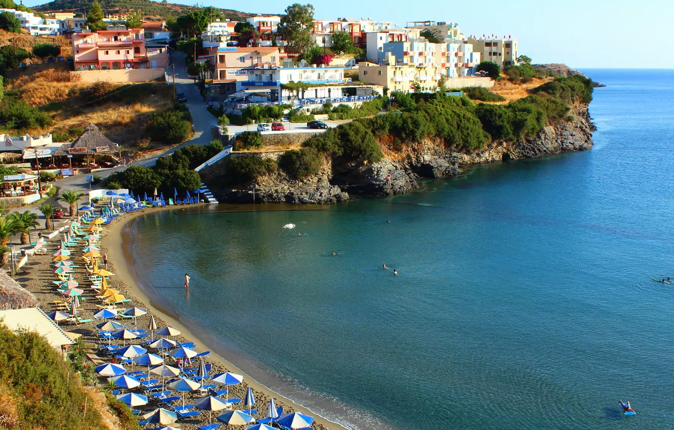 Photo wallpaper sea, beach, the city, photo, coast, home, Greece, Crete