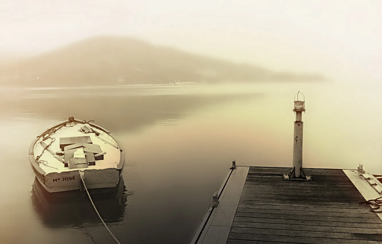 Photo wallpaper landscape, lake, boat