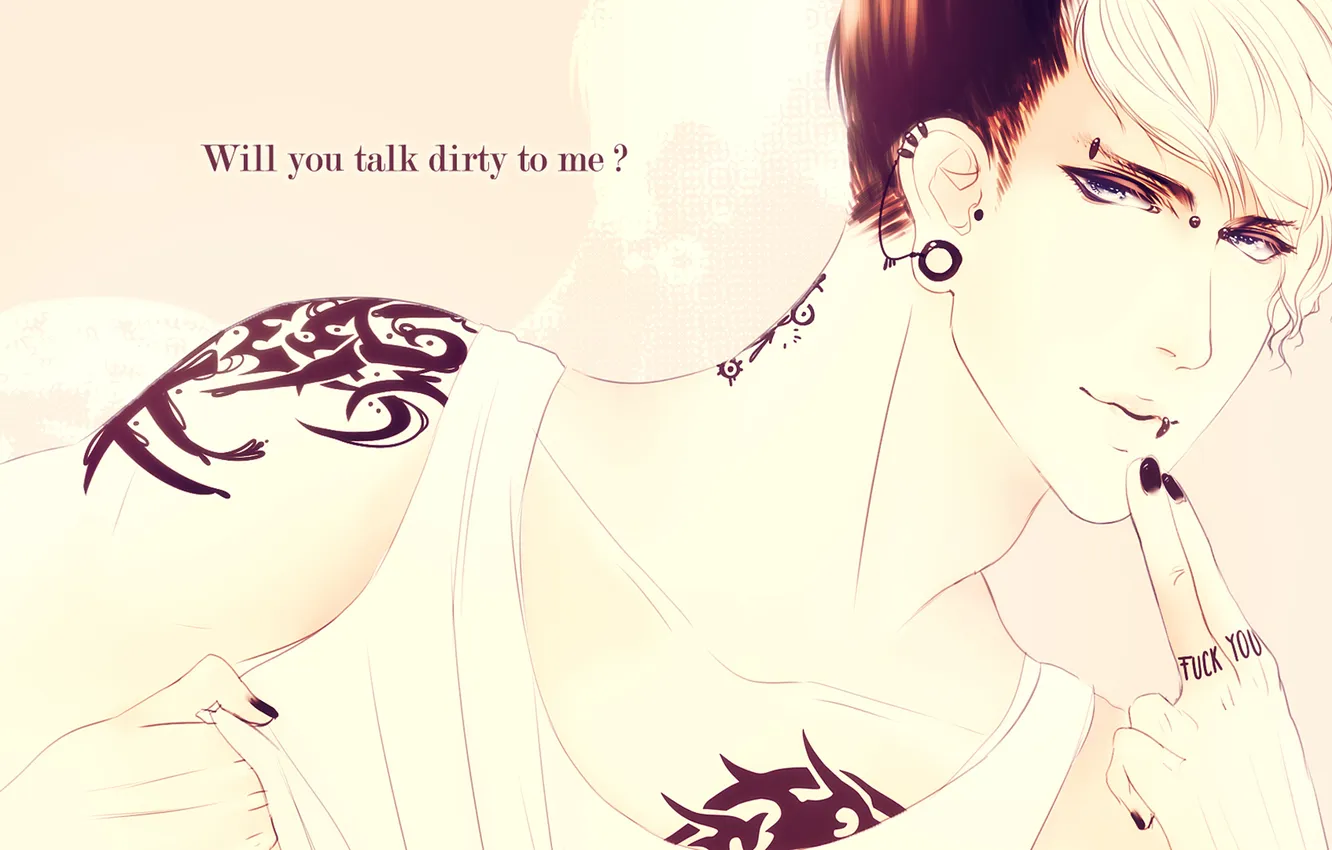 Photo wallpaper text, piercing, tattoo, guy