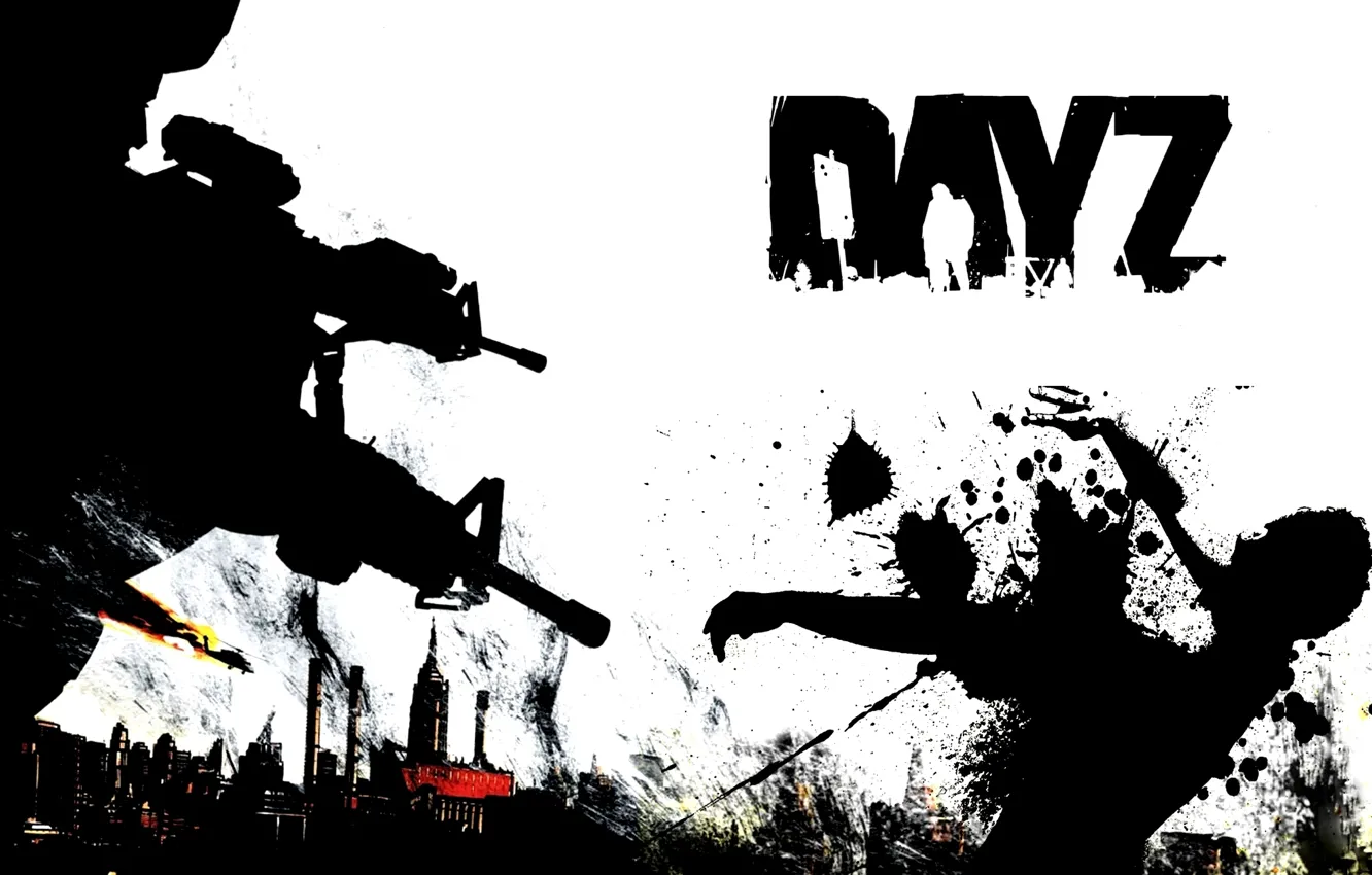 Photo wallpaper the sky, weapons, war, blood, black and white, day, zombies, zombie