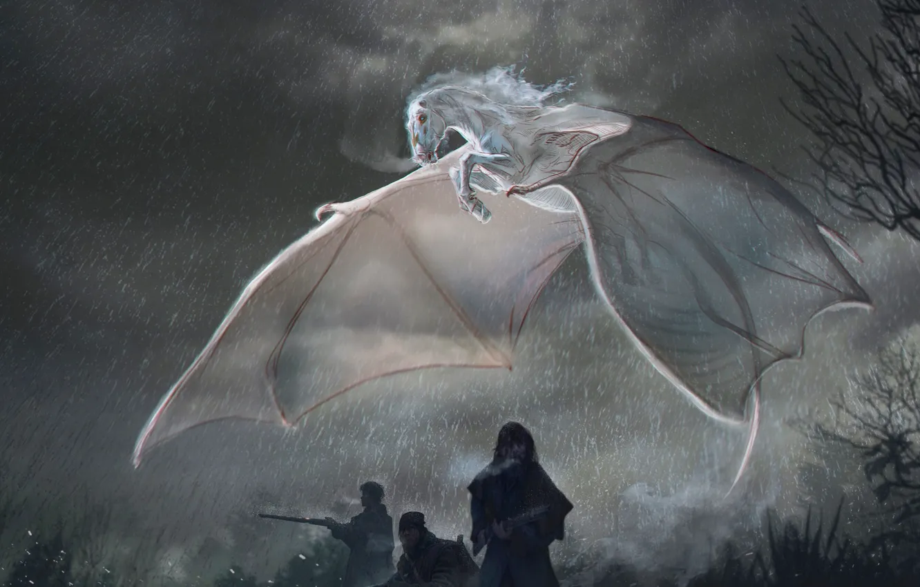 Photo wallpaper rain, people, Pegasus