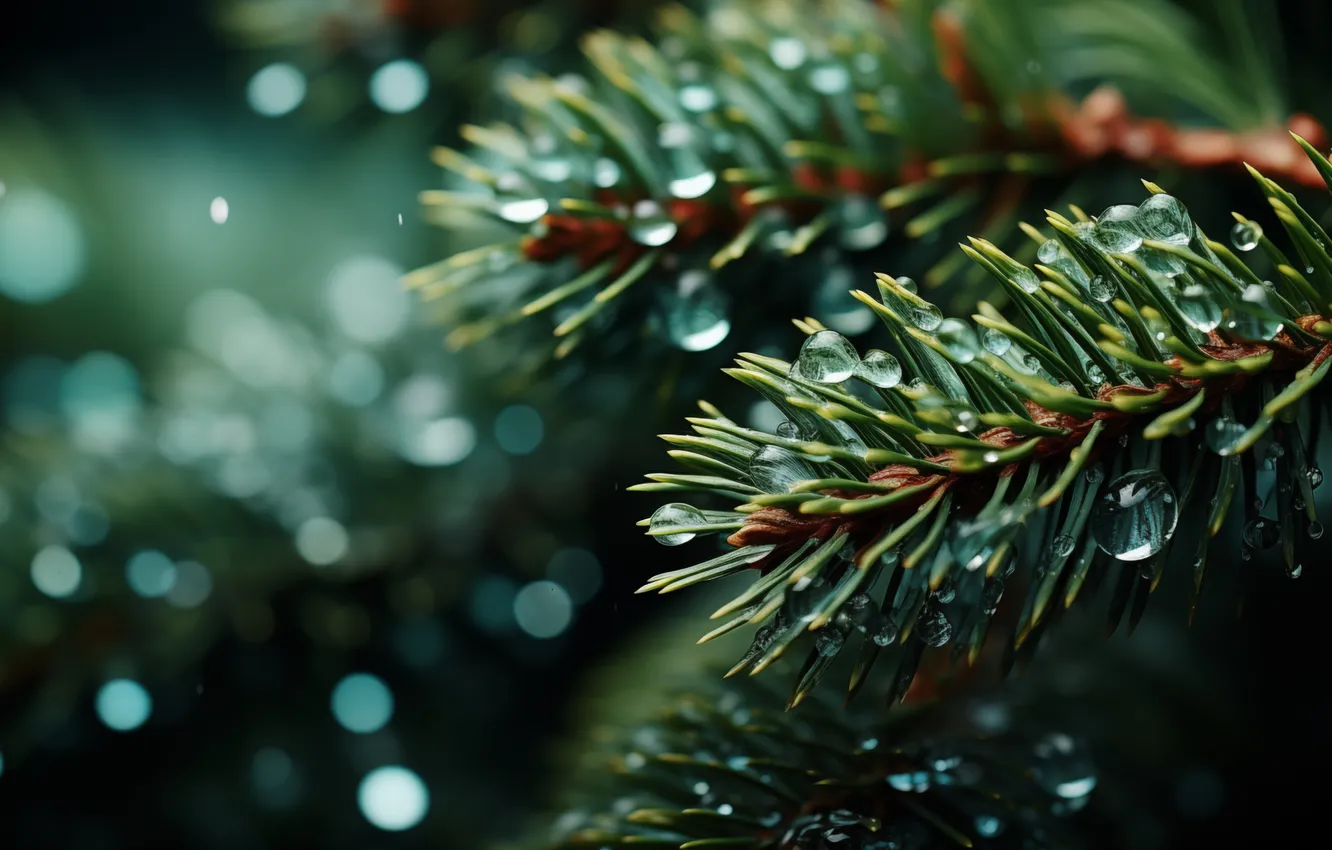 Photo wallpaper winter, drops, snow, tree, winter, snow, drops, fir tree