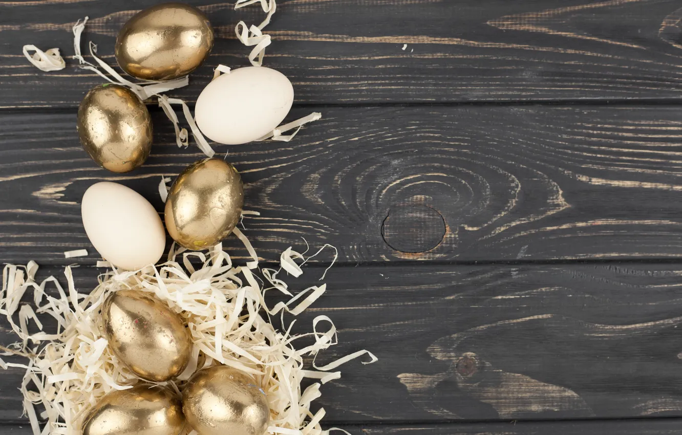 Photo wallpaper gold, holiday, eggs, Easter, hay, Socket