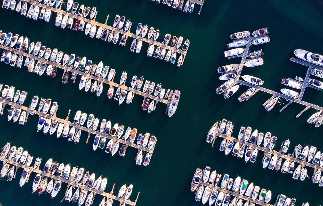 Photo wallpaper yachts, pier, pierce, the view from the top, from the height, from the height of …