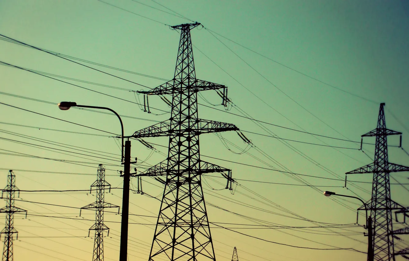 Photo wallpaper the sky, wire, electricity, power lines, vysokovoltny