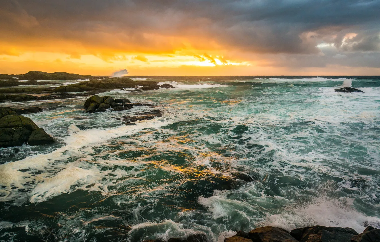 Photo wallpaper sea, wave, beach, stones
