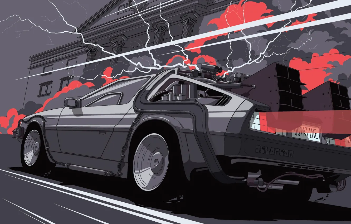 Photo wallpaper lightning, speed, car, Back to the future, The DeLorean, DeLorean, town hall, Back to the …